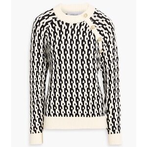 Derek Lam 10 Crosby Sawyer L/S Gold Button Crewneck in Black/Ivory